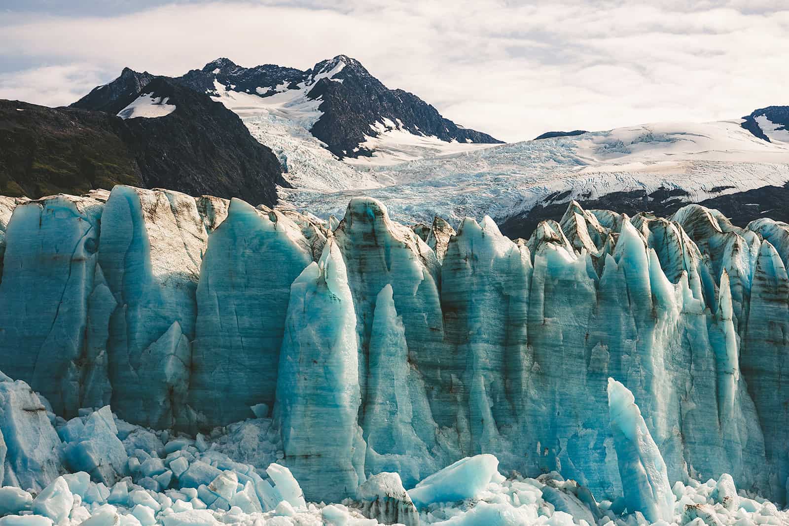 large ice wall at the toe of george glacier in Alaska