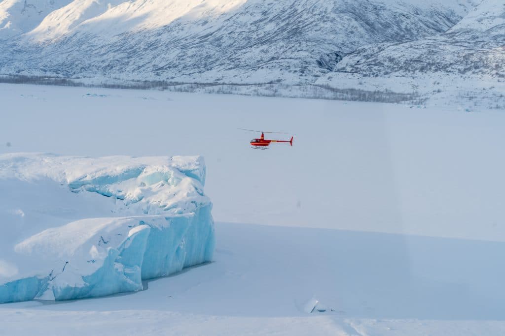 Knik glacier in winter helicopter flightseeing