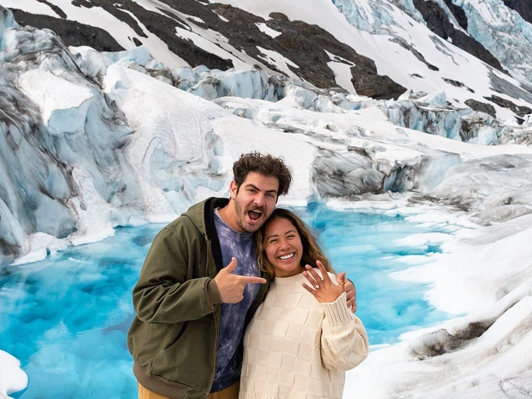 surprise proposal on a glacier with outbound heli adventures